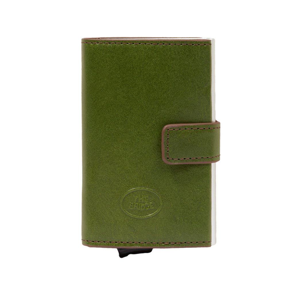 Porta Carte con Clip THE BRIDGE linea Story in Pelle Verde con RFID