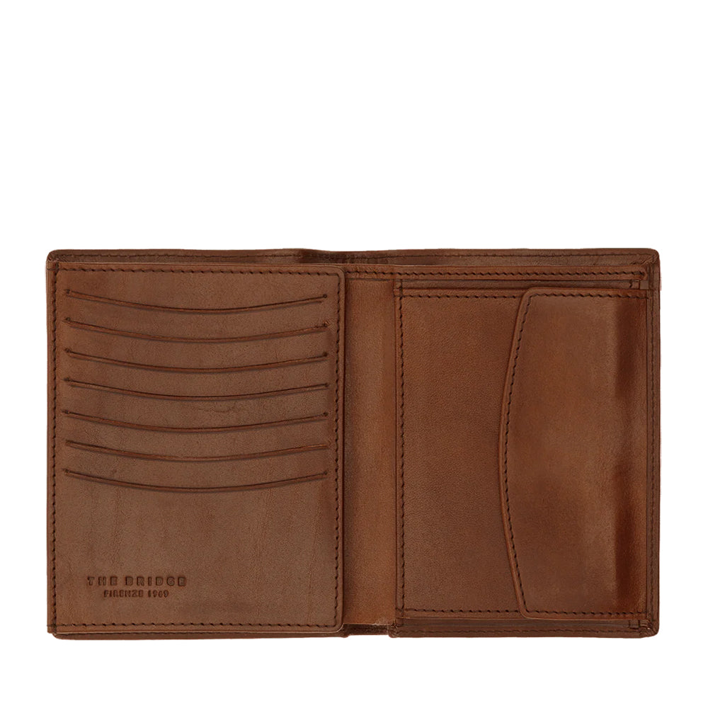 Portafoglio Uomo Verticale con Pattina e Portamonete THE BRIDGE In Pelle Marrone linea Story 01440101