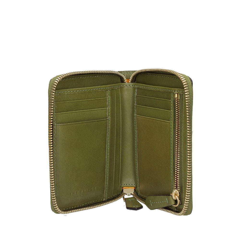 Portafoglio Donna Medio Zip Around THE BRIDGE linea Lucrezia in Pelle Verde Fico