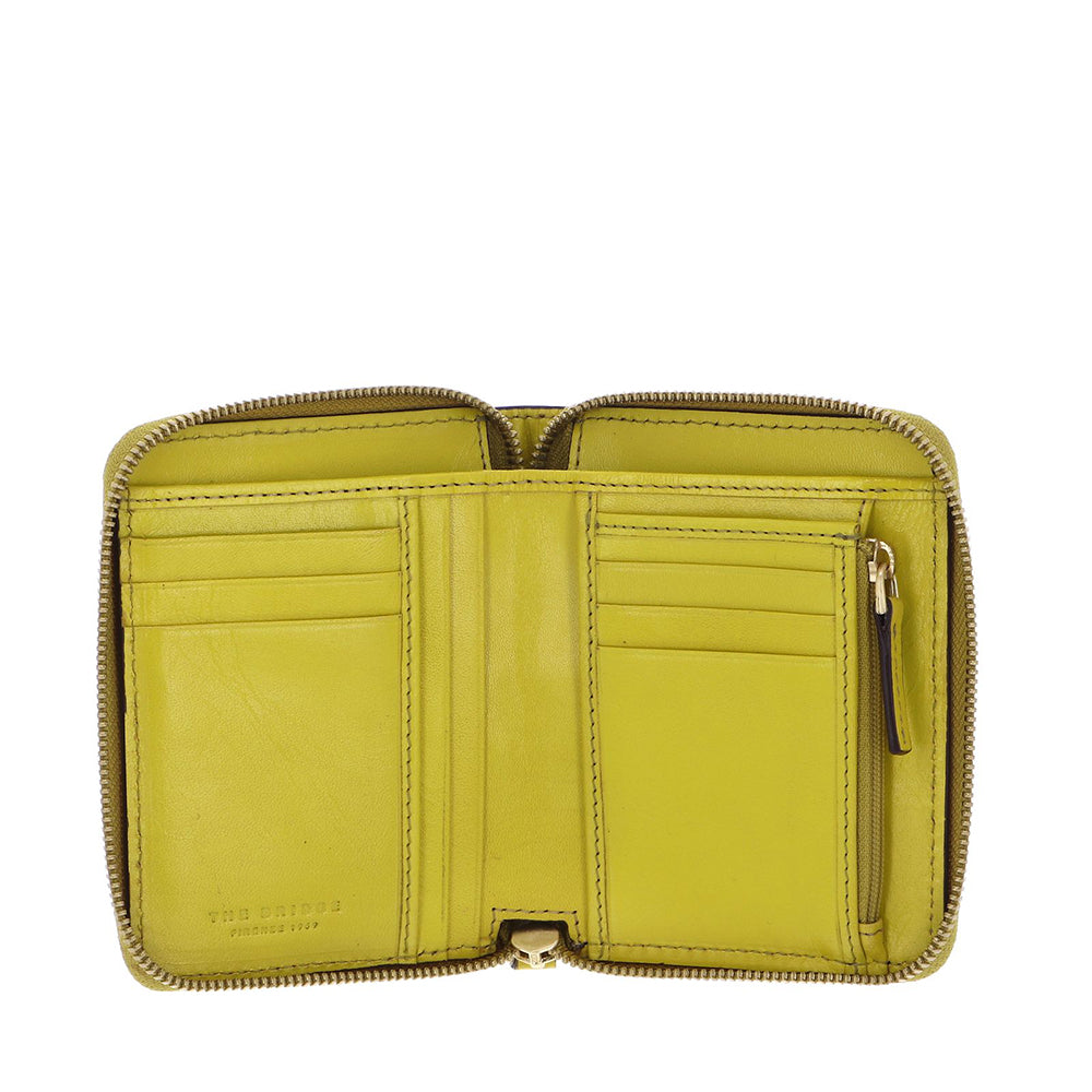 Portafoglio Donna Piccolo Zip Around THE BRIDGE linea Lucrezia in Pelle color Lime