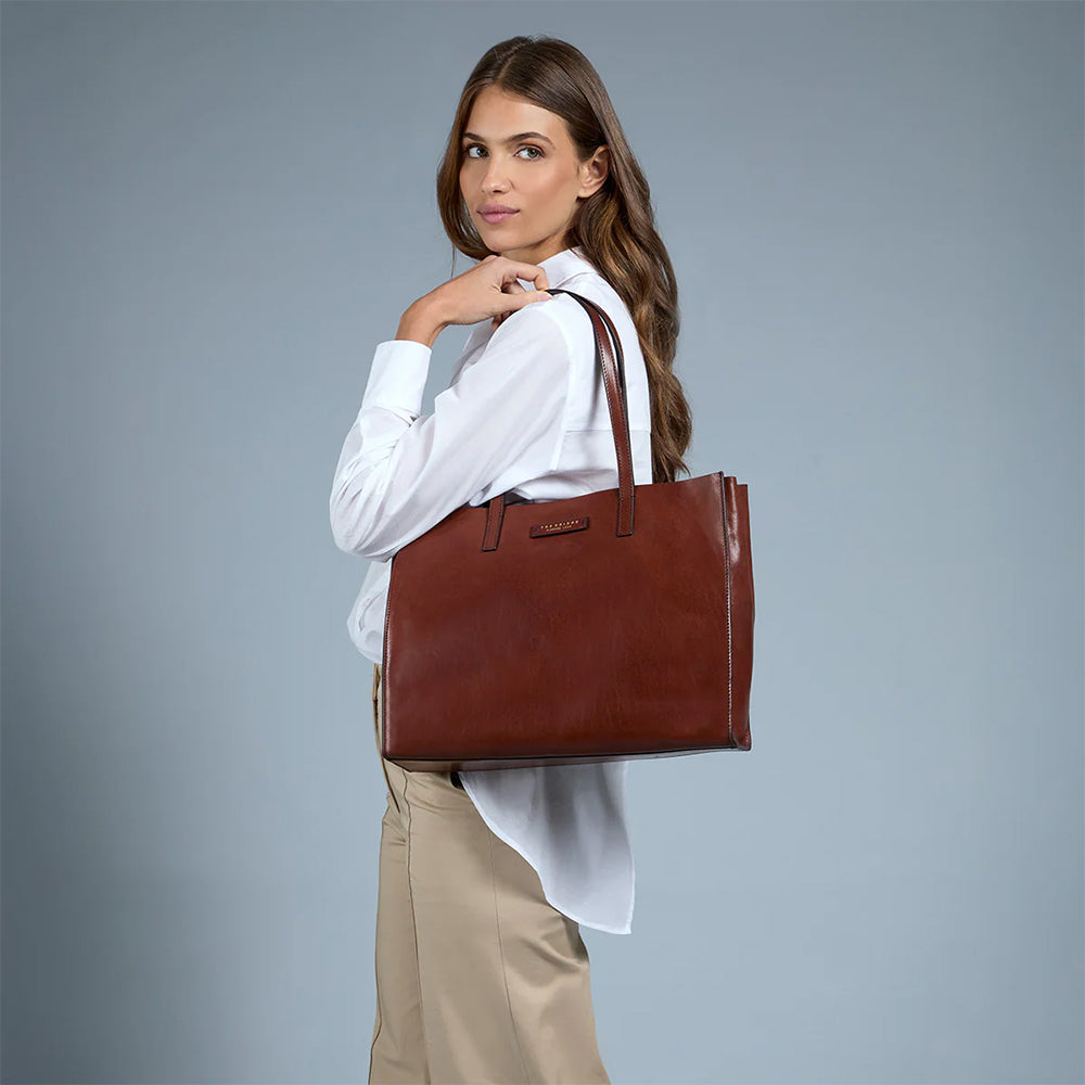 THE BRIDGE Damen-Shopper-Tasche Mirra Line aus braunem Leder