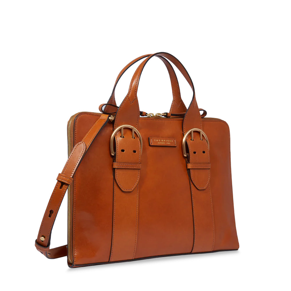 Borsa Porta Pc Donna THE BRIDGE linea Elena in Pelle color Cognac