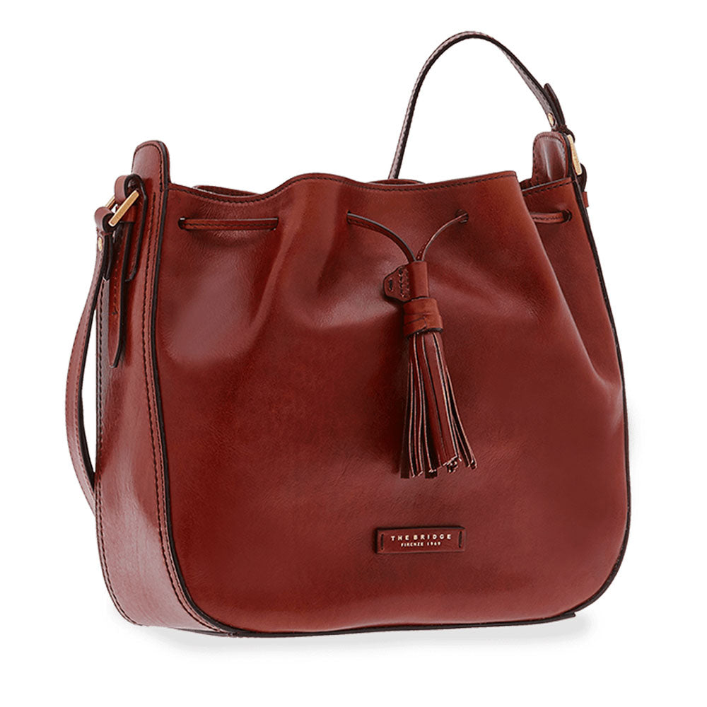 Borsa Donna a Secchiello con Tracolla THE BRIDGE in Pelle Marrone linea Florentin