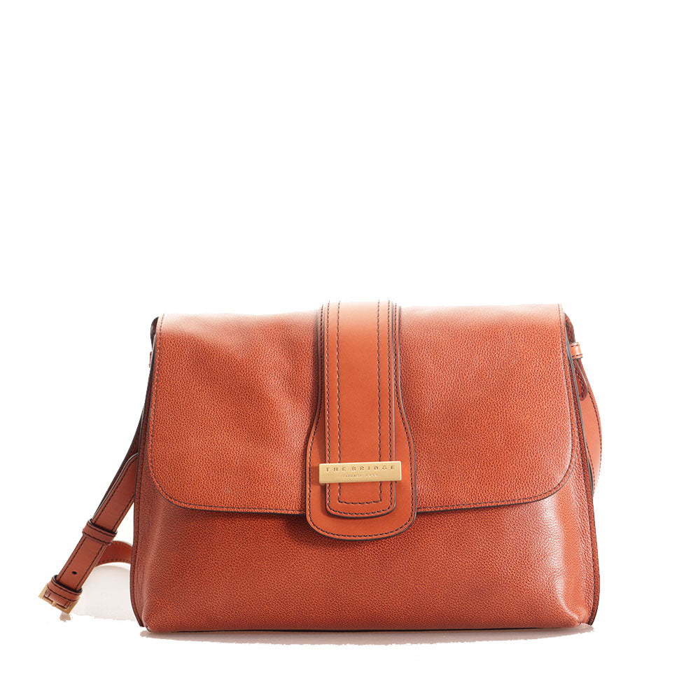 Borsa Donna a Spalla con Tracolla THE BRIDGE linea Bice in Pelle Arancio Ruggine