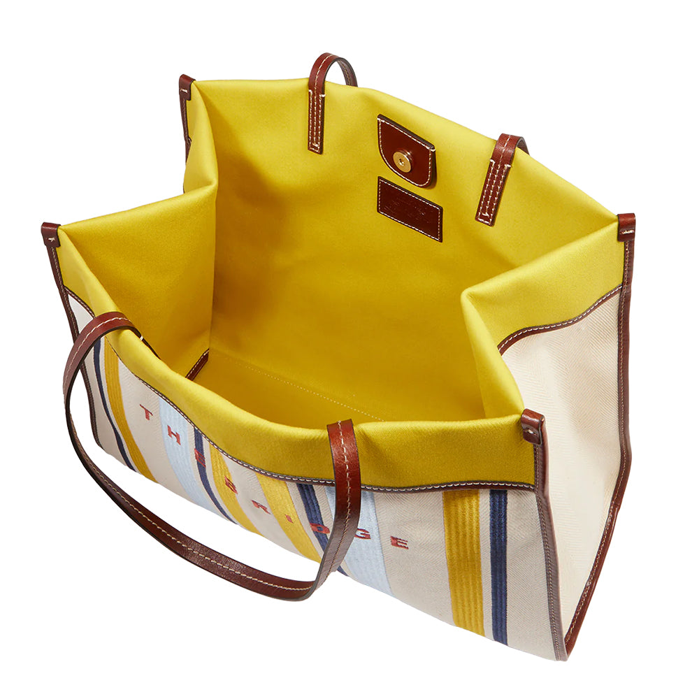 Beach Bag Donna THE BRIDGE linea Elisa Wow in Cotone e Pelle Naturale Marrone e Celeste