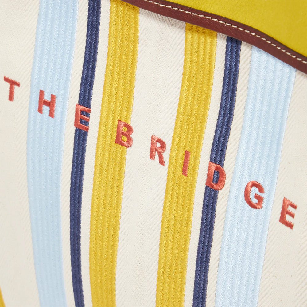 Beach Bag Donna THE BRIDGE linea Elisa Wow in Cotone e Pelle Naturale Marrone e Celeste