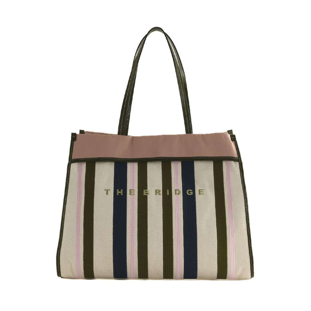 Strandtasche Damen THE BRIDGE Elisa Wow Linie aus Baumwolle und Naturleder Thymian und Rose