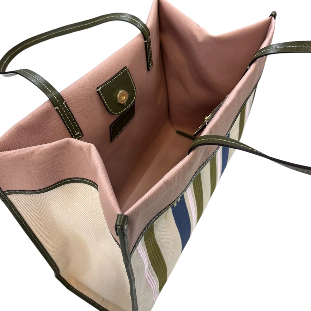 Strandtasche Damen THE BRIDGE Elisa Wow Linie aus Baumwolle und Naturleder Thymian und Rose