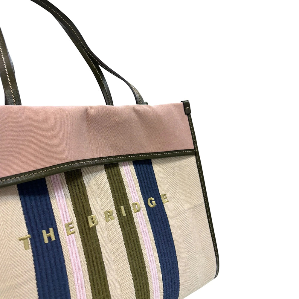 Strandtasche Damen THE BRIDGE Elisa Wow Linie aus Baumwolle und Naturleder Thymian und Rose