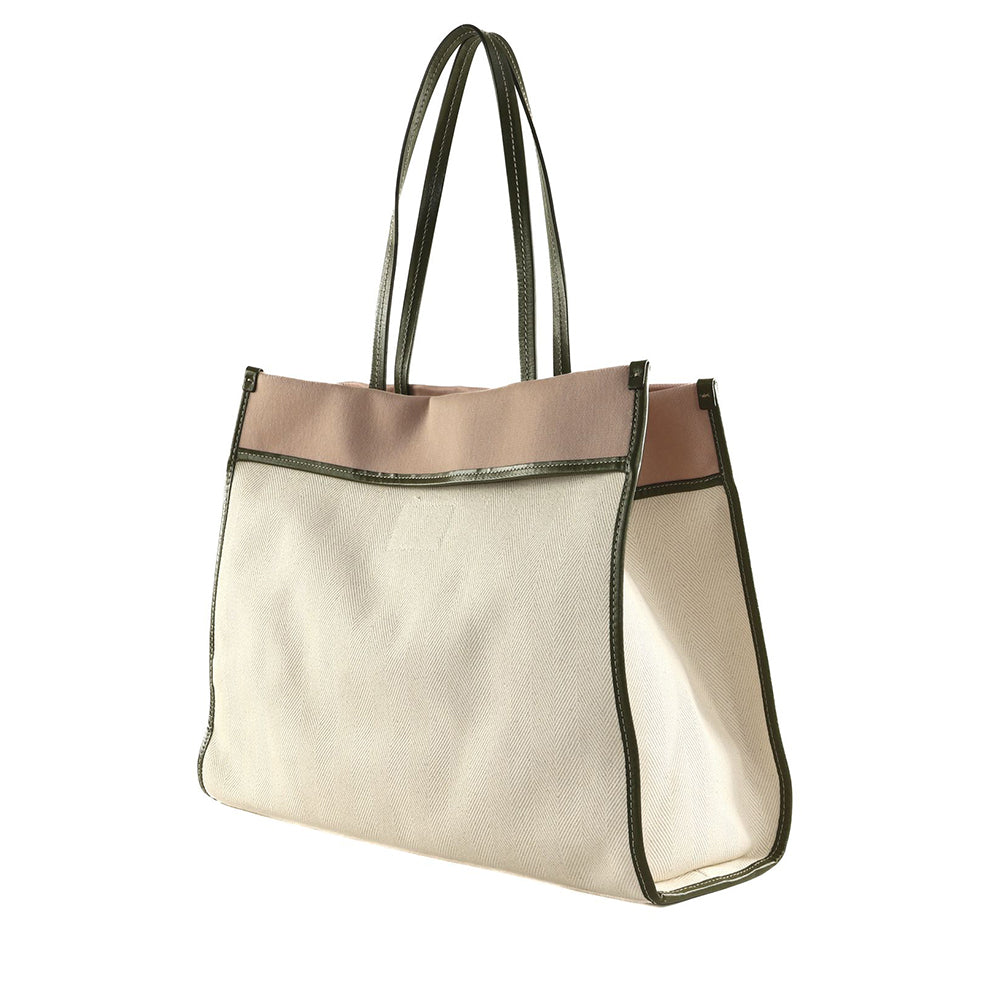 Strandtasche Damen THE BRIDGE Elisa Wow Linie aus Baumwolle und Naturleder Thymian und Rose