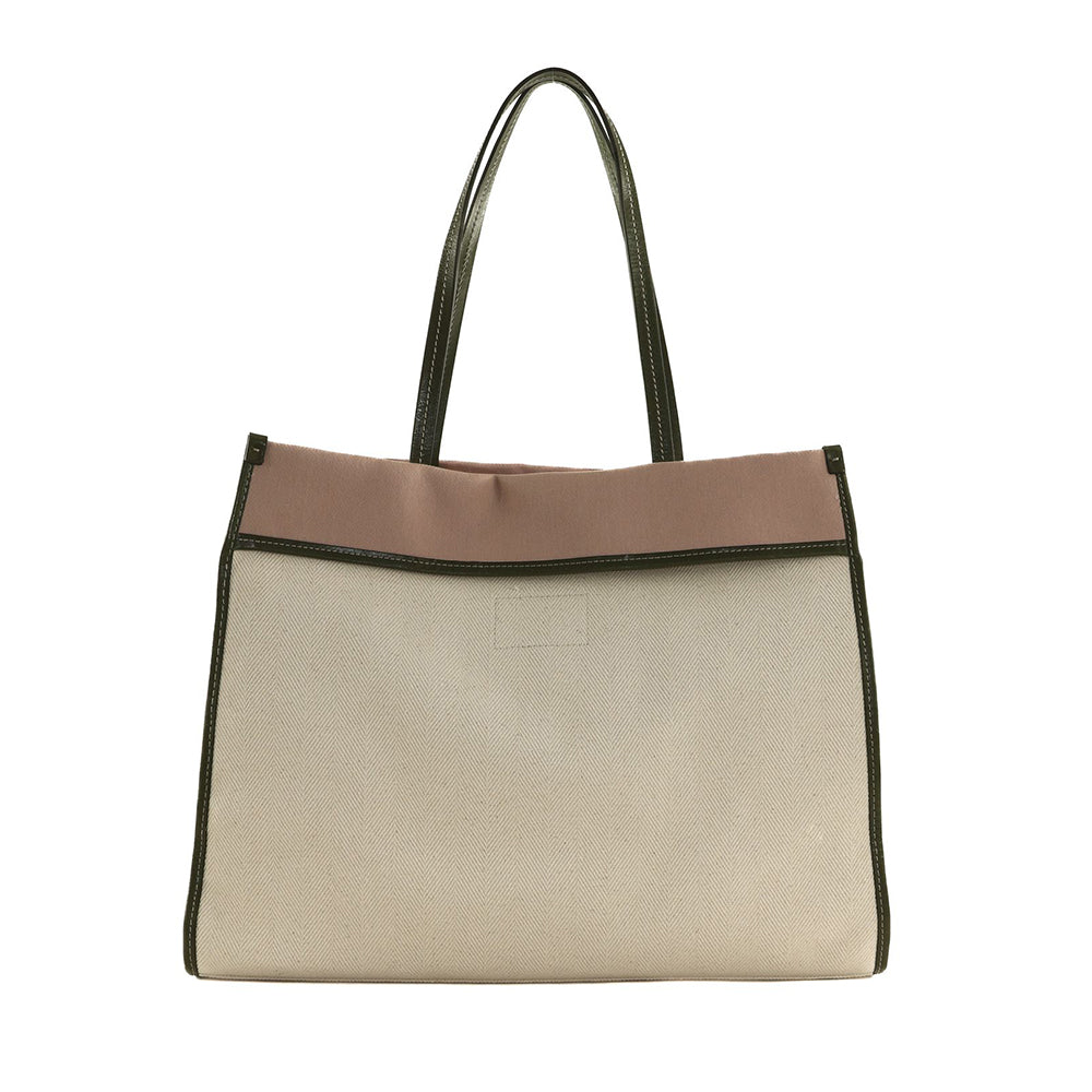 Strandtasche Damen THE BRIDGE Elisa Wow Linie aus Baumwolle und Naturleder Thymian und Rose