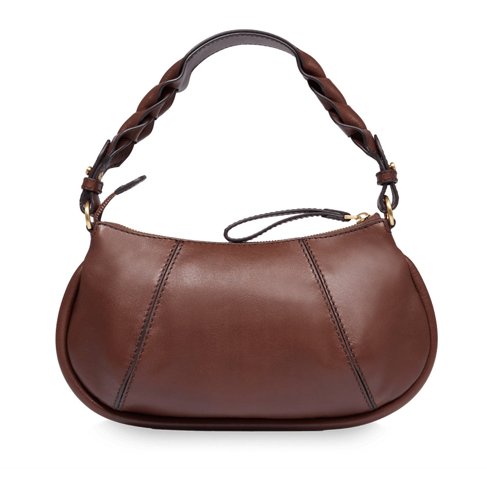 THE BRIDGE Schulter-Baguette-Tasche Brigida-Linie aus braunem Leder