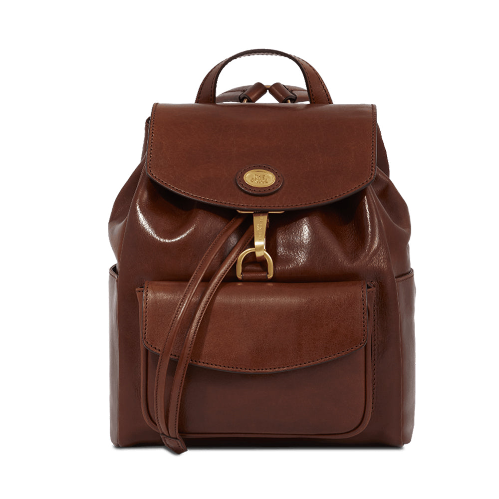 THE BRIDGE Damenrucksack mit Klappe aus braunem Leder der Story-Linie