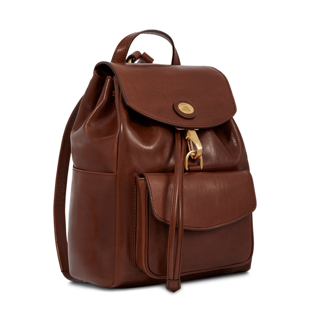 THE BRIDGE Damenrucksack mit Klappe aus braunem Leder der Story-Linie
