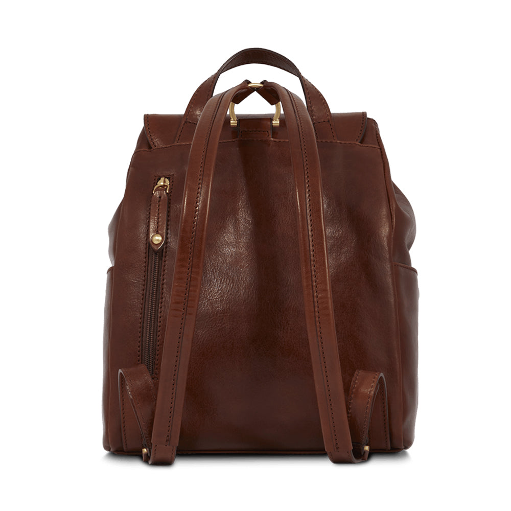 THE BRIDGE Damenrucksack mit Klappe aus braunem Leder der Story-Linie