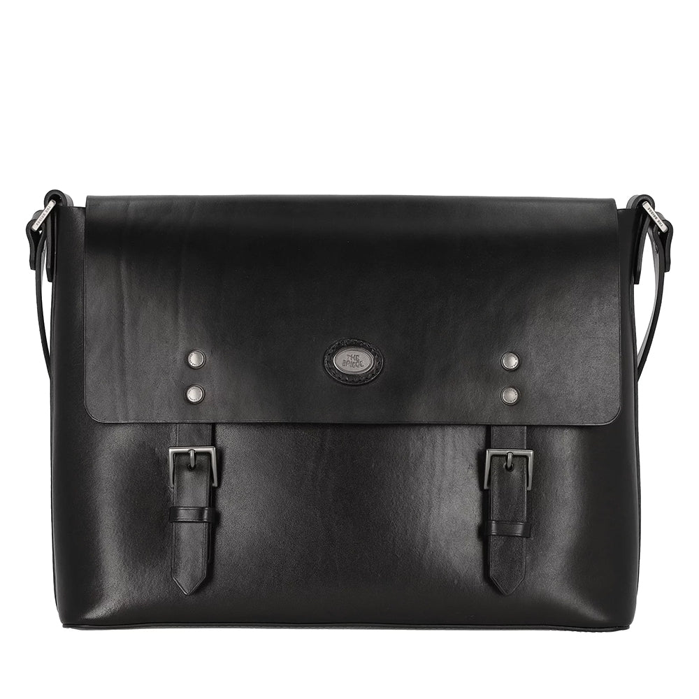 THE BRIDGE Herren Messenger Bag aus der Lorenzo Linie in schwarzem Leder