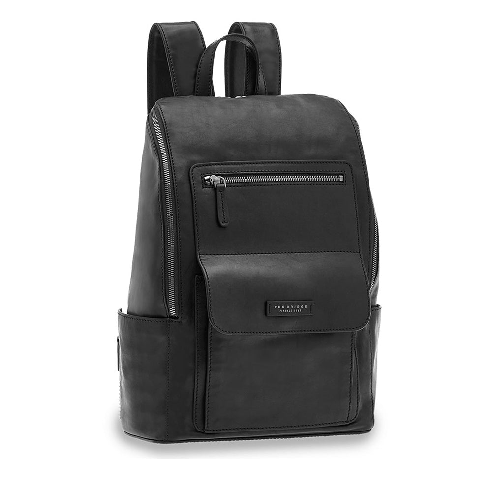 Mittelgroßer Herrenrucksack THE BRIDGE Alberto-Linie aus schwarzem Leder