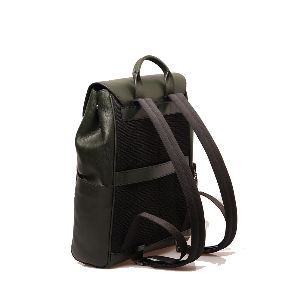 Herrenrucksack mit Klappe THE BRIDGE Filippo-Linie aus malachitgrünem Leder