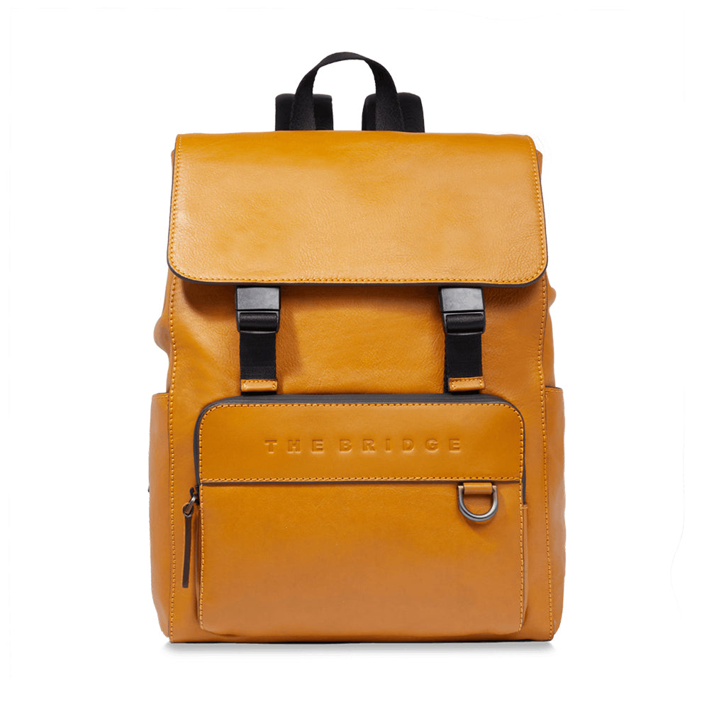 Herrenrucksack mit Klappe THE BRIDGE Damiano-Linie aus Curry-farbenem Leder