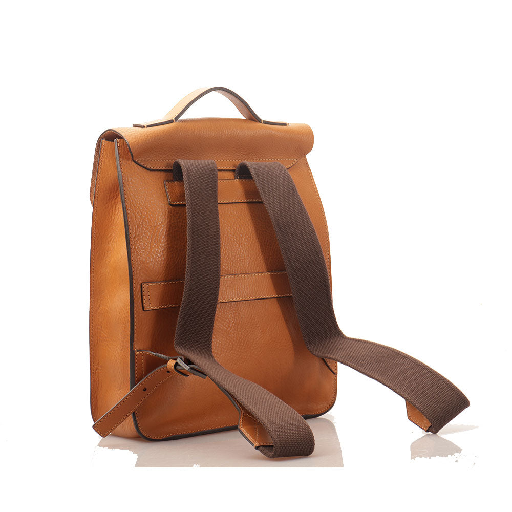 Herrenrucksack mit Klappe THE BRIDGE Ettore-Linie aus Currygelbem Leder