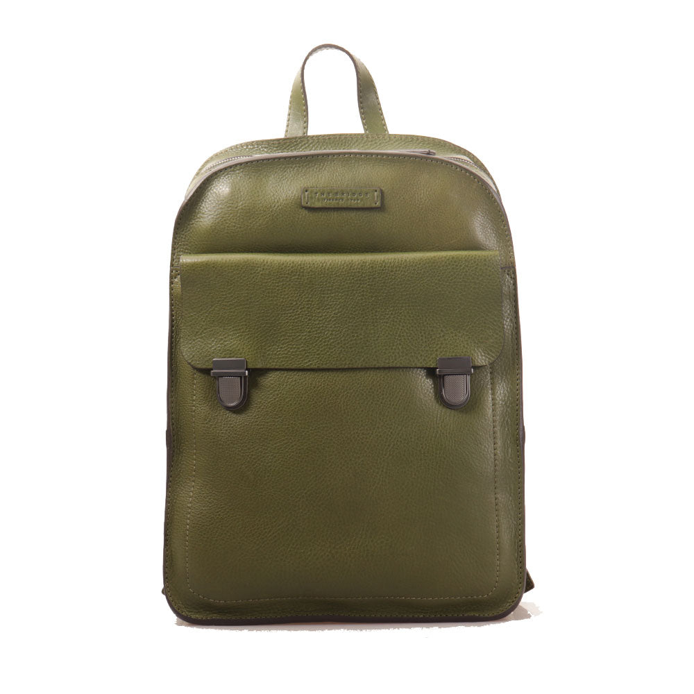 THE BRIDGE Mittelgroßer Herrenrucksack der Ettore-Linie aus zypressengrünem Leder
