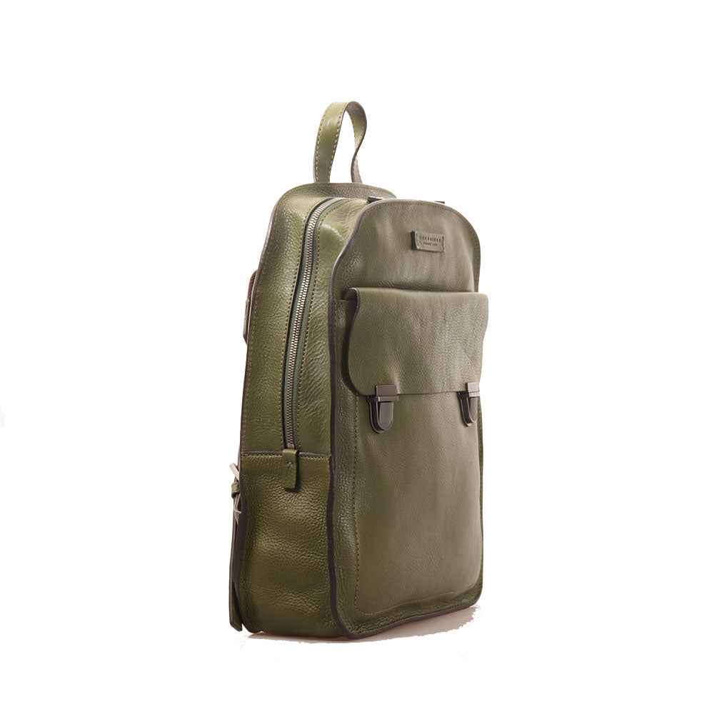 THE BRIDGE Mittelgroßer Herrenrucksack der Ettore-Linie aus zypressengrünem Leder