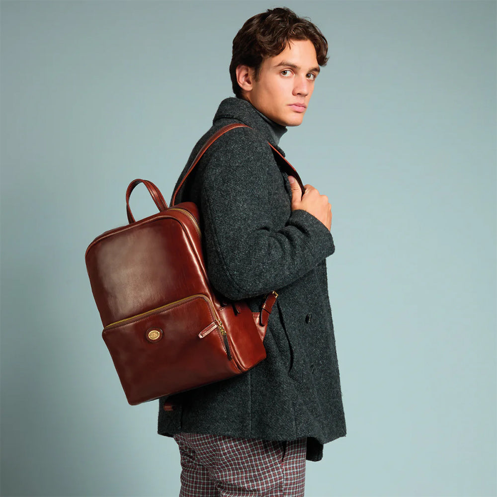 THE BRIDGE 13" Laptop-Rucksack aus braunem Leder, Story-Herrenlinie