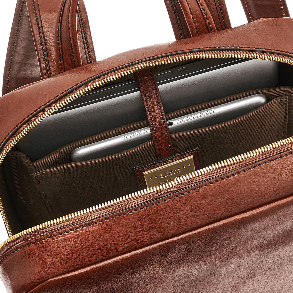 THE BRIDGE 13" Laptop-Rucksack aus braunem Leder, Story-Herrenlinie