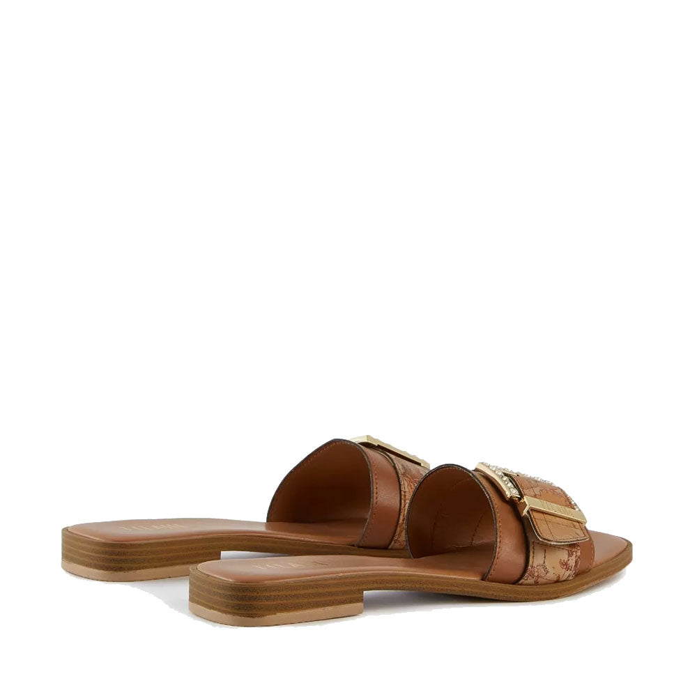 Ciabatte Donna 1A Classe Alviero Martini in Pelle Marrone con Inserto Geo Classic e Fibbia Gioiello 0765