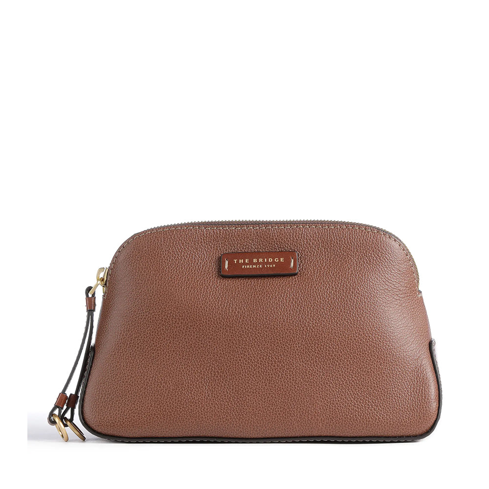 Beauty Case THE BRIDGE Carlotta-Linie aus braunem Leder