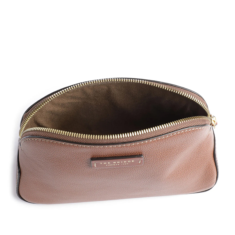 Beauty Case THE BRIDGE Carlotta-Linie aus braunem Leder