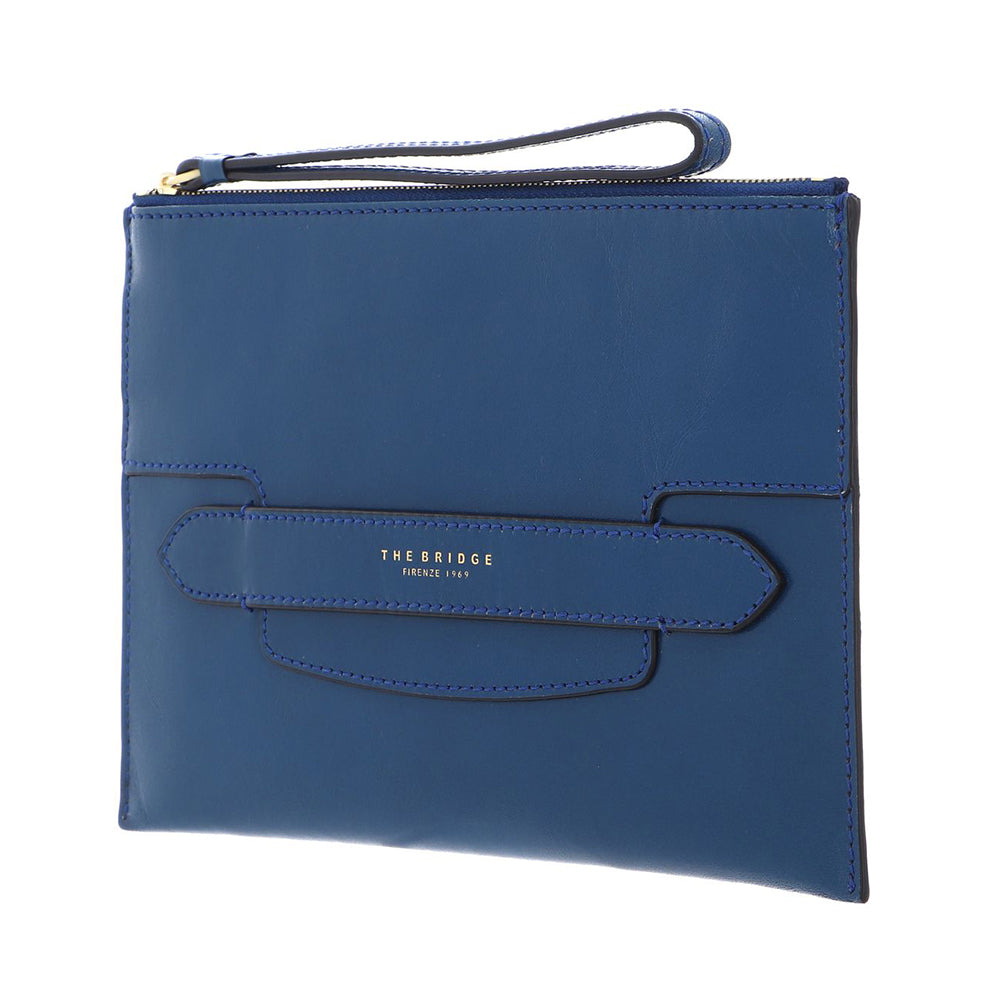 Pochette Donna Grande con Polsiera THE BRIDGE linea Lucrezia in Pelle color Jeans