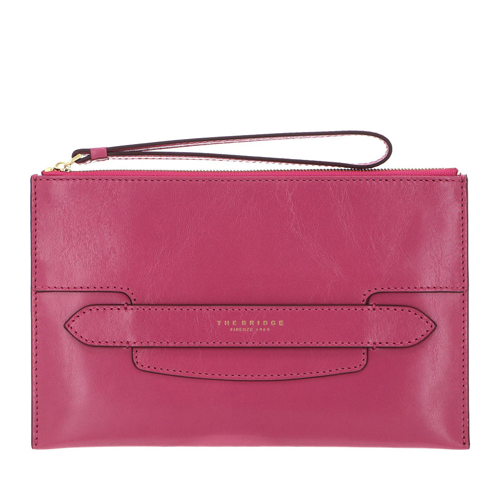 Pochette Donna Grande con Polsiera THE BRIDGE linea Lucrezia in Pelle Rosa Lipstick