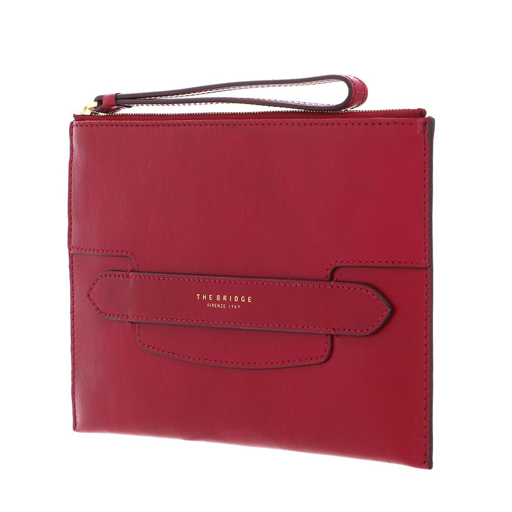 Pochette Donna Grande con Polsiera THE BRIDGE linea Lucrezia in Pelle color Berry
