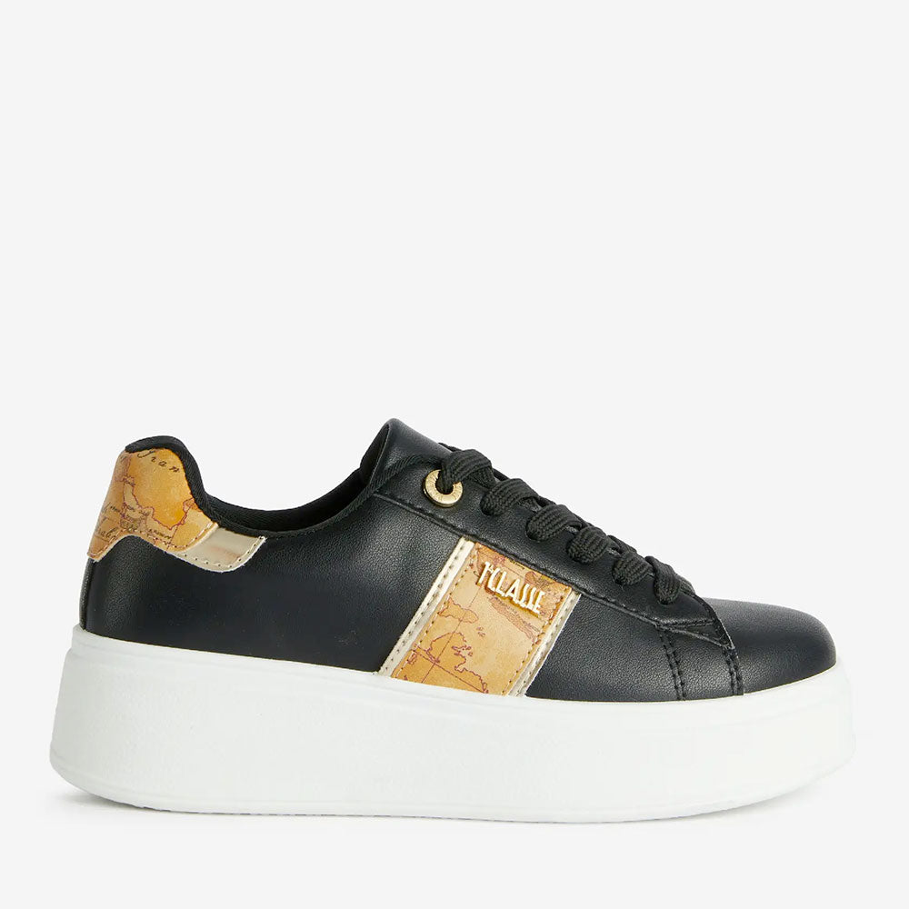 Sneakers Platform 1A Classe Alviero Martini in Eco Nappa Nera con Banda Geo Classic 1300
