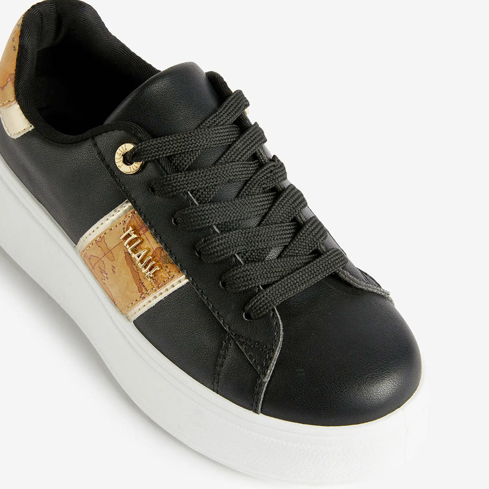 Sneakers Platform 1A Classe Alviero Martini in Eco Nappa Nera con Banda Geo Classic 1300