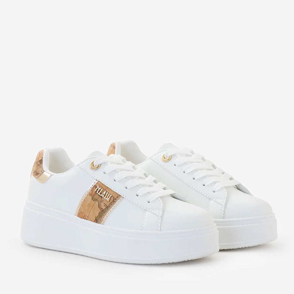 Sneakers Platform 1A Classe Alviero Martini in Eco Nappa Bianca con Banda Geo Classic 1300