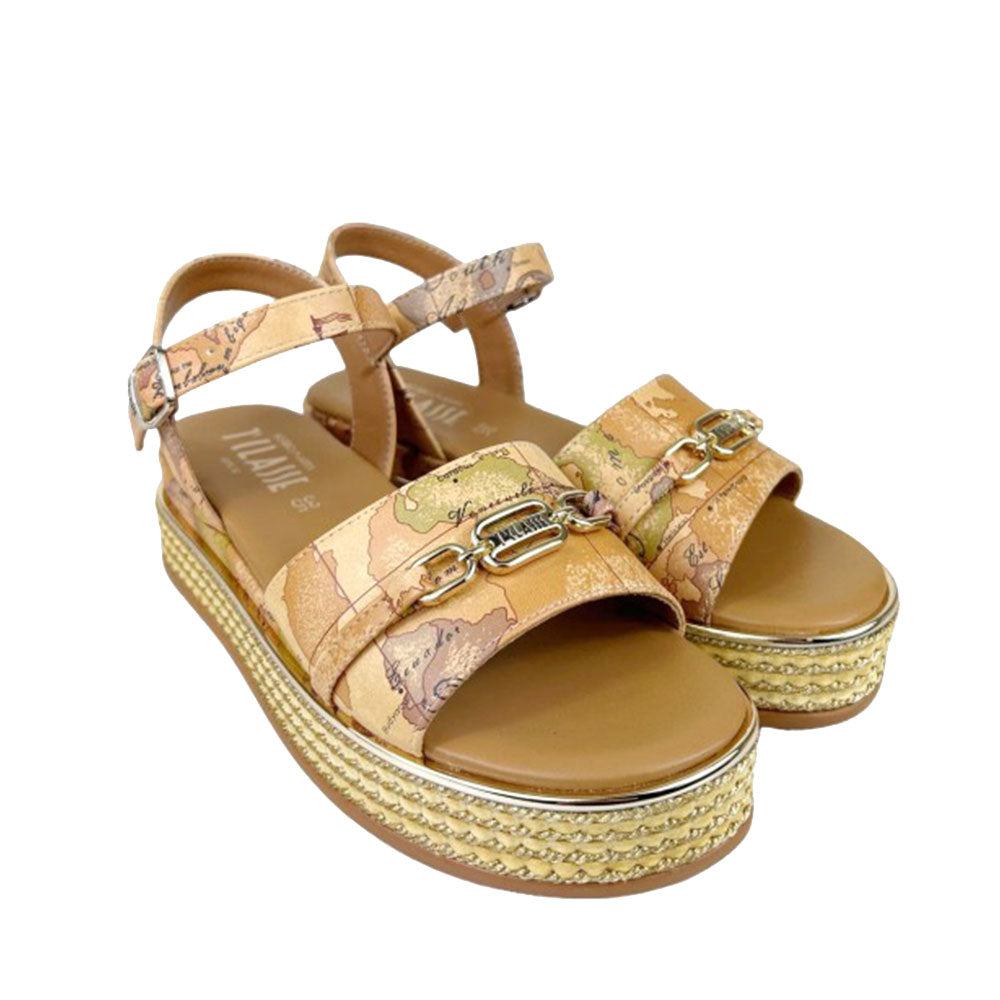 Scarpe 1A Classe Alviero Martini Sandali stampa Geo Classic con Zeppa in Corda 1871