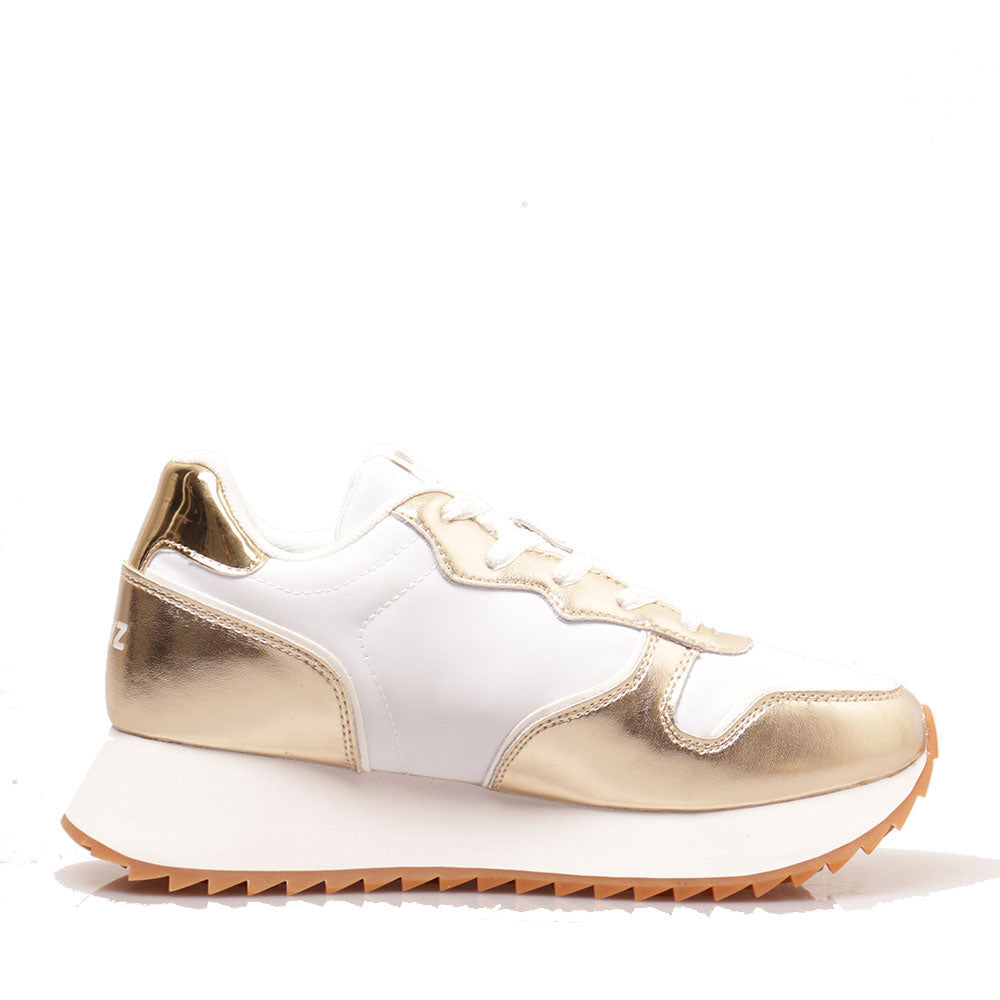 Sneakers Donna W6YZ Jet-W. in Tessuto Tecnico e Inserti Metallizzati Platinum White