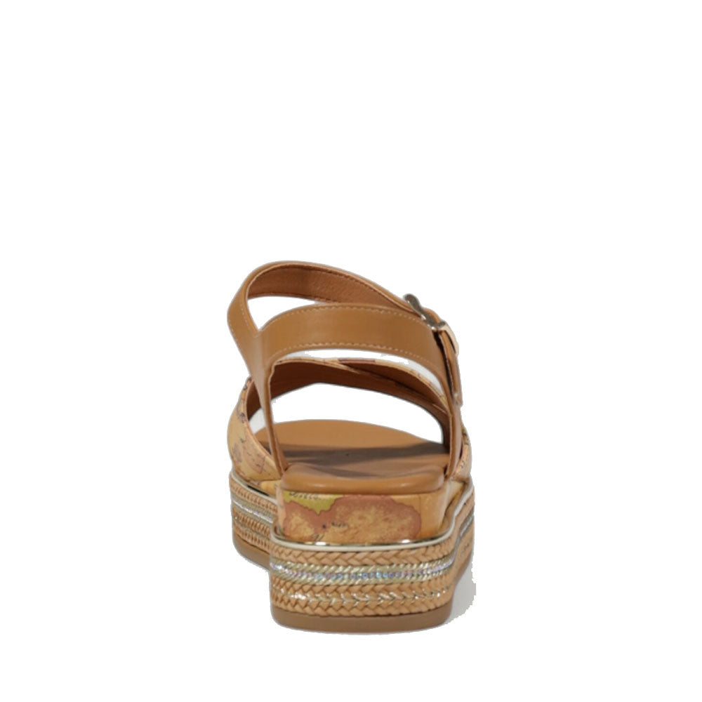 Sandali Platform 1A Classe Alviero Martini stampa Geo Beige con Inserti color Cuoio 2183