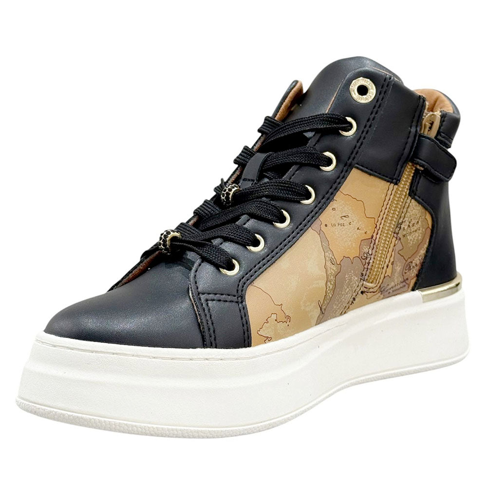 Sneakers Alte 1A Classe Alviero Martini in Eco Nappa Nera con Inserti Geo Beige 2264