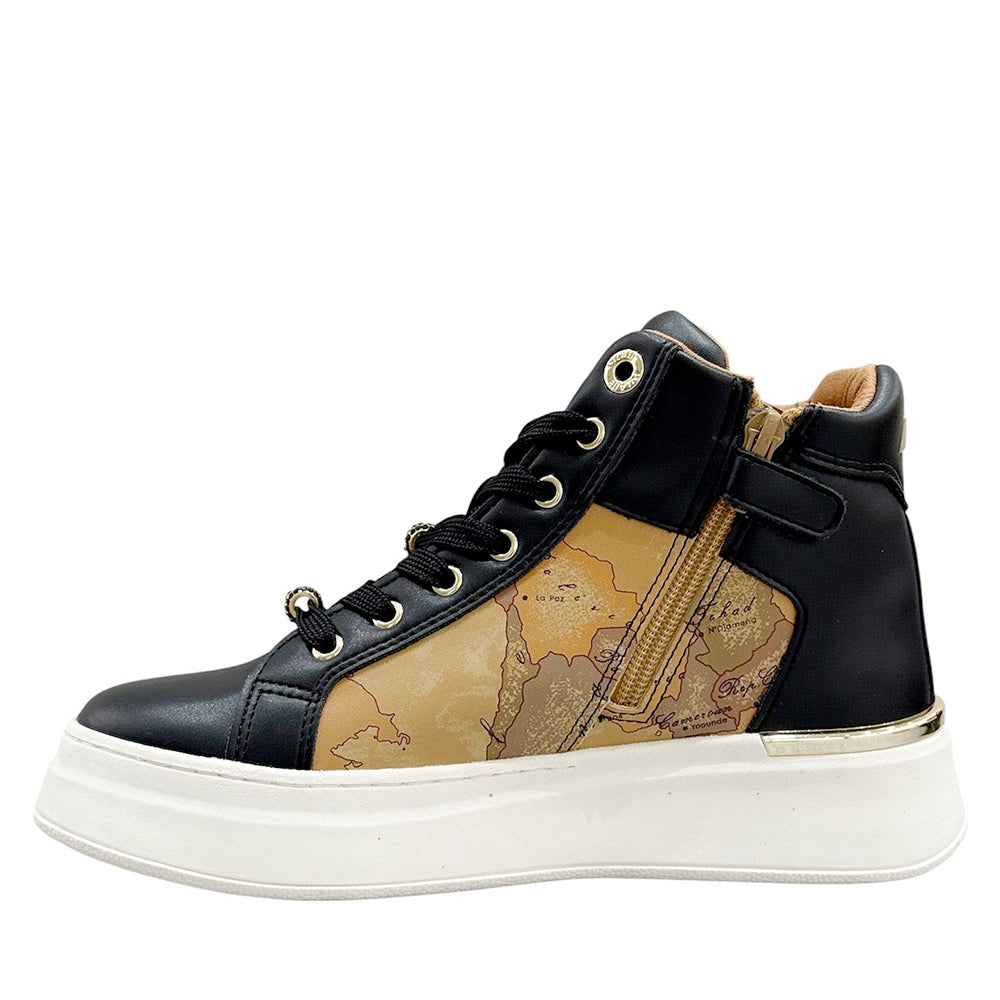 Sneakers Alte 1A Classe Alviero Martini in Eco Nappa Nera con Inserti Geo Beige 2264
