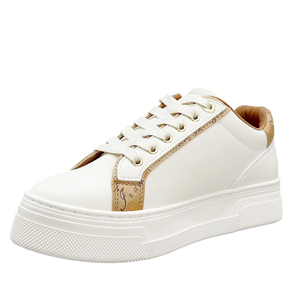 Sneakers Platform 1A Classe Alviero Martini in Eco Nappa Bianca con Inserti Geo Beige 2279