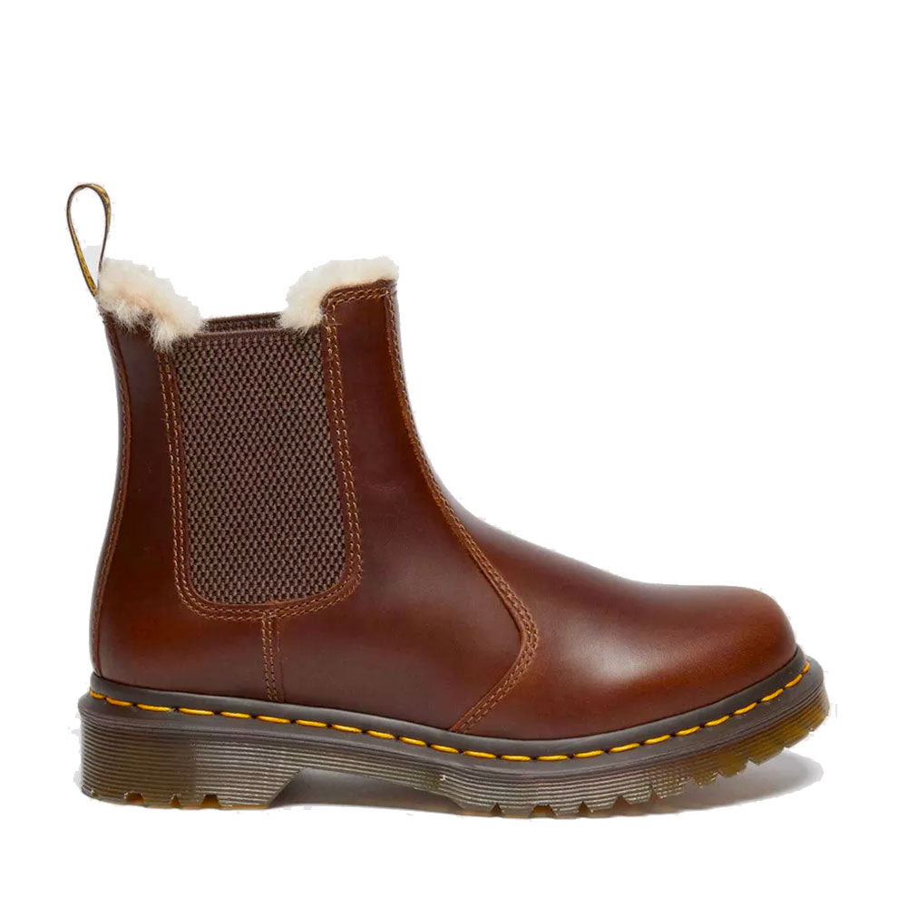 Stivaletti Chelsea DR. MARTENS linea 2976 Leonore in Pelle Marrone e Interno in Eco Pelliccia