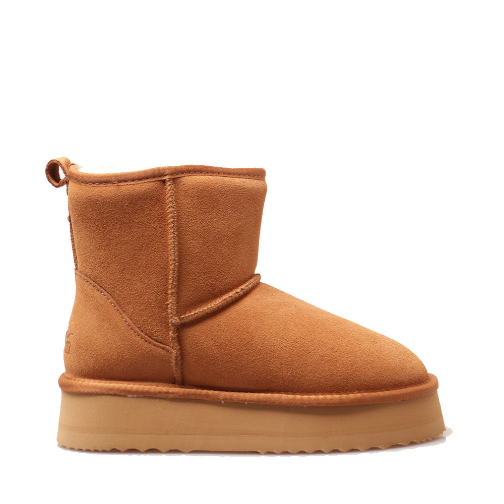 MASSIMO SANTINI Polly-Linie
Gepolsterte Midi-Plateau-Stiefeletten aus Kamelfarbenem Velours