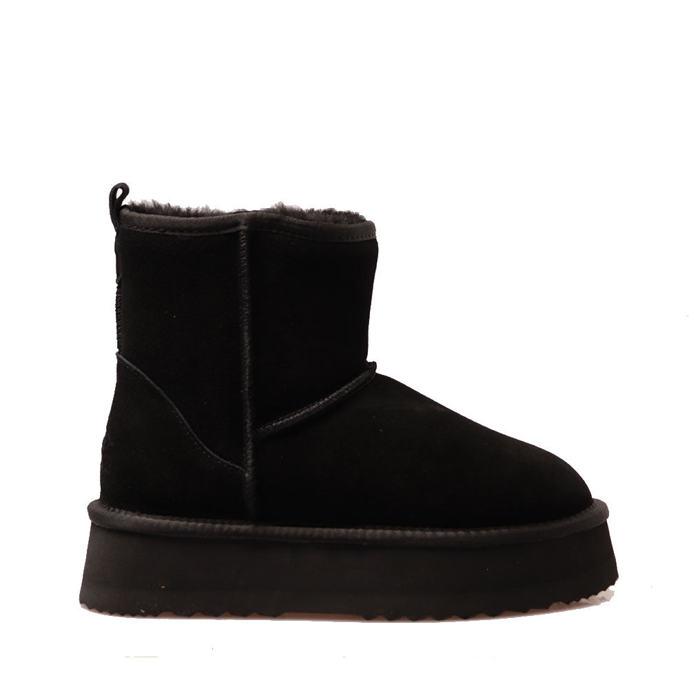Midi Platform S Gepolsterte Stiefeletten von MASSIMO SANTINI Polly-Linie in schwarzem Velours