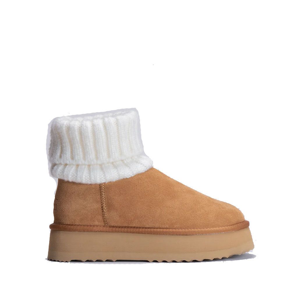 MASSIMO SANTINI PENNY LINIE
Gepolsterte Plateau-Stiefeletten aus Velours und Strick in Kamelfarbe