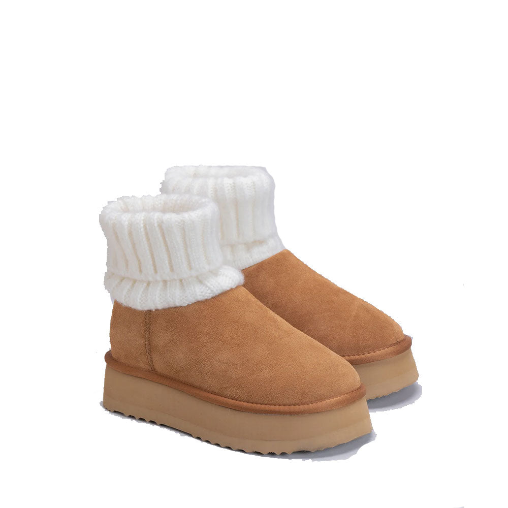 MASSIMO SANTINI PENNY LINIE
Gepolsterte Plateau-Stiefeletten aus Velours und Strick in Kamelfarbe