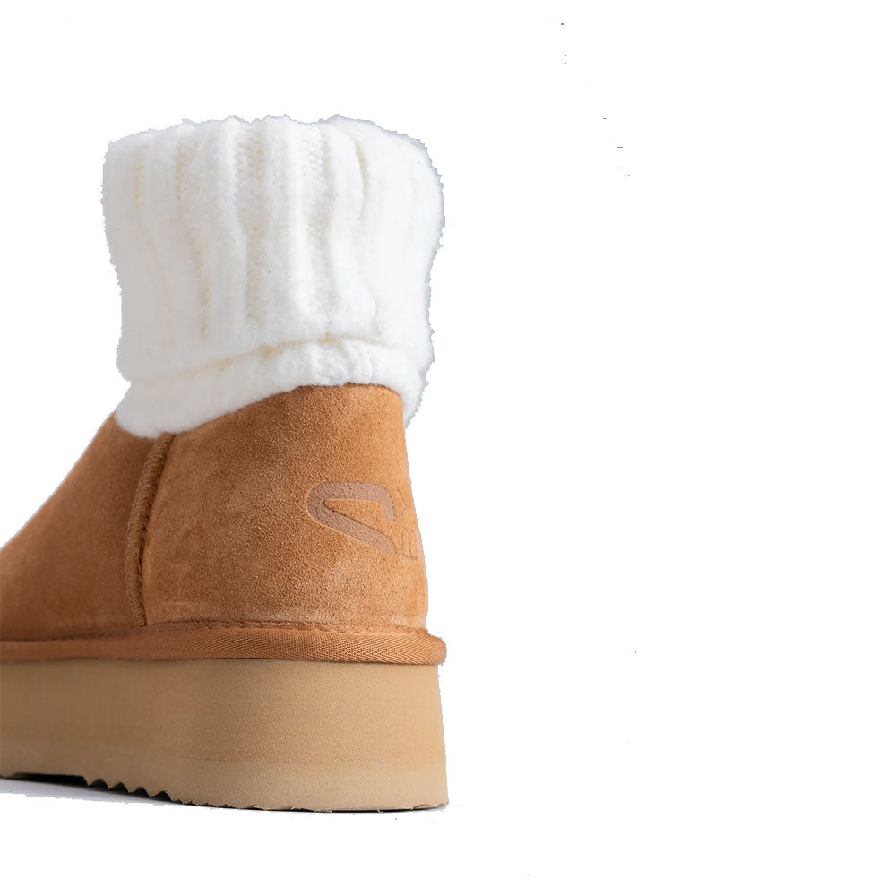 MASSIMO SANTINI PENNY LINIE
Gepolsterte Plateau-Stiefeletten aus Velours und Strick in Kamelfarbe