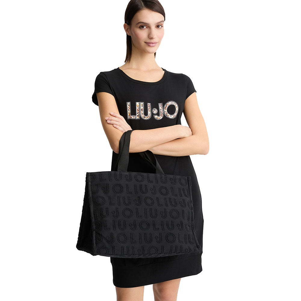 Tote Bag Large LIU JO in Tessuto Jaquard Nero